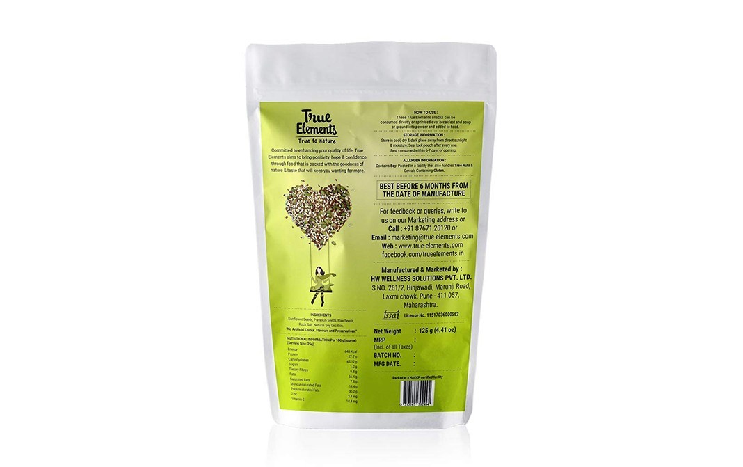 True Elements Roasted Sunflower Pumpkin & Flax Salted Crunch   Pack  125 grams